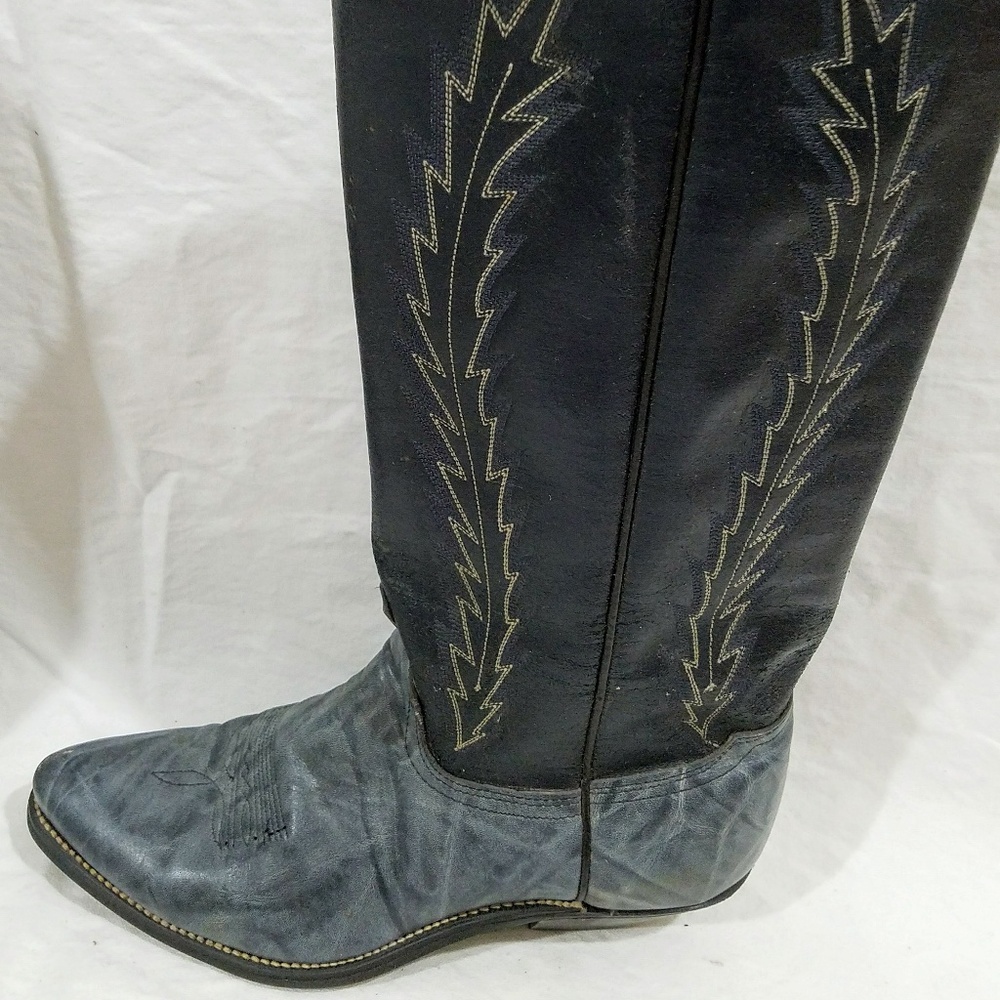 Vintage Two Toned Blue Cowboy Boots, Sz 7.5